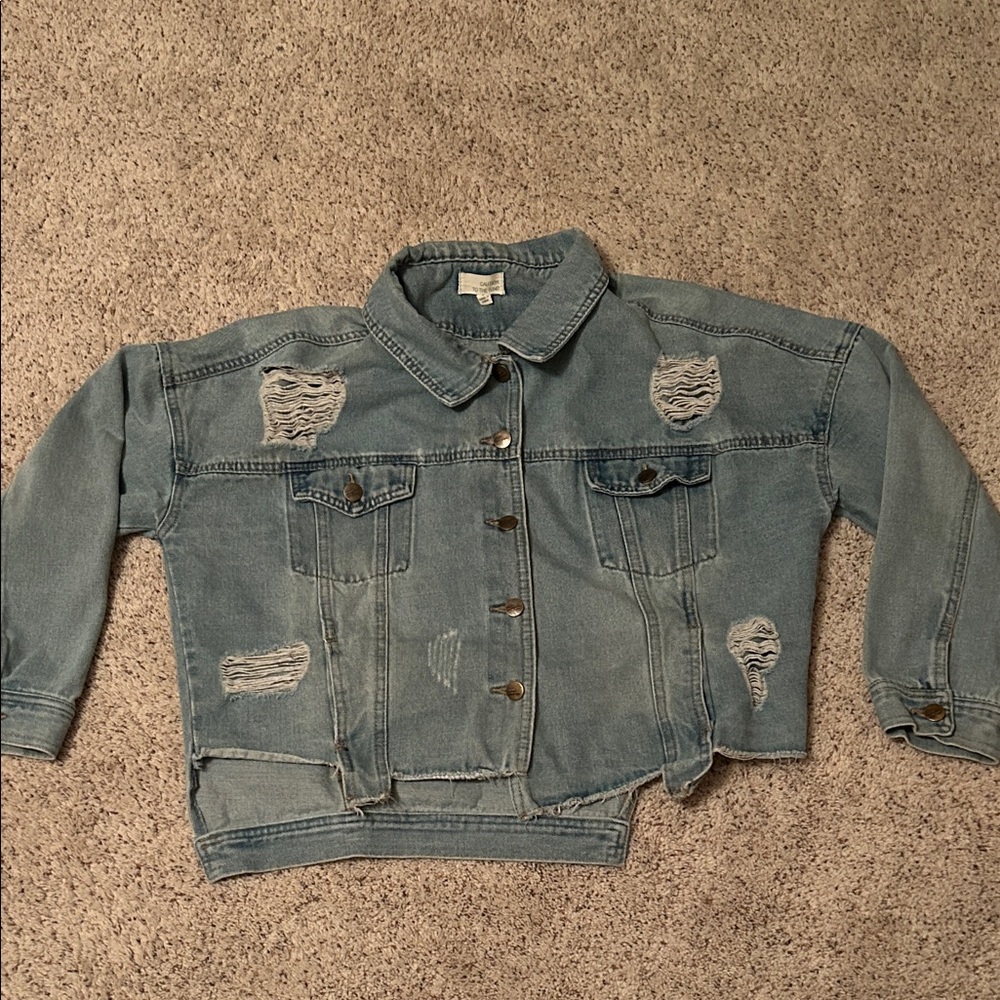 Caution To The Wind Blue Distressed Jean Jacket